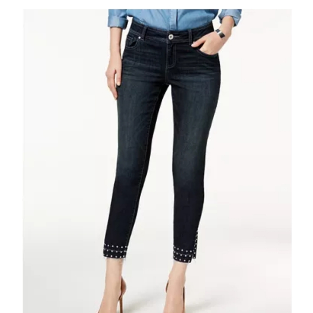 I.n.c. Curvy-Fit Studded Released-Hem Skinny Jeans